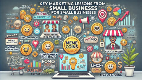 Small business team discussing memecoin-inspired marketing strategies