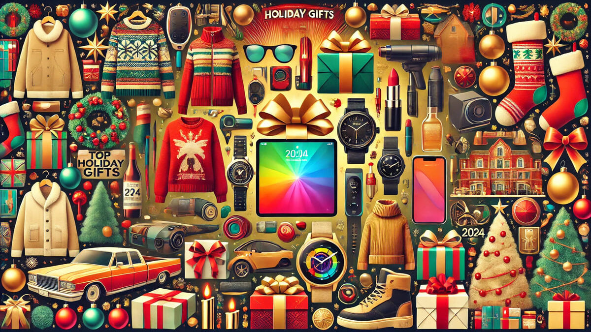 A collage of trending holiday gifts from Google's Holiday 100 list for 2024.