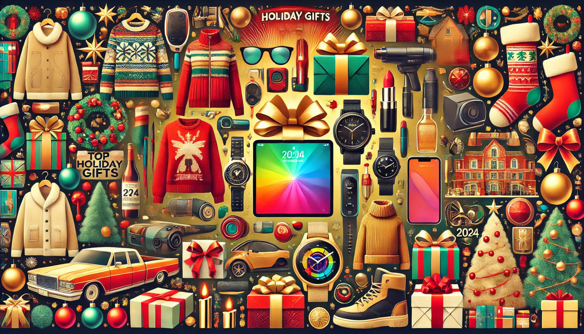 A collage of trending holiday gifts from Google's Holiday 100 list for 2024.