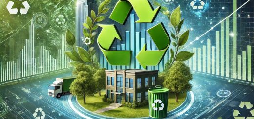 Illustration of a green marketing strategy with eco-friendly elements like recyclable packaging, CSR initiatives, and eco-labeling.