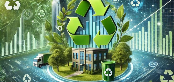 Illustration of a green marketing strategy with eco-friendly elements like recyclable packaging, CSR initiatives, and eco-labeling.