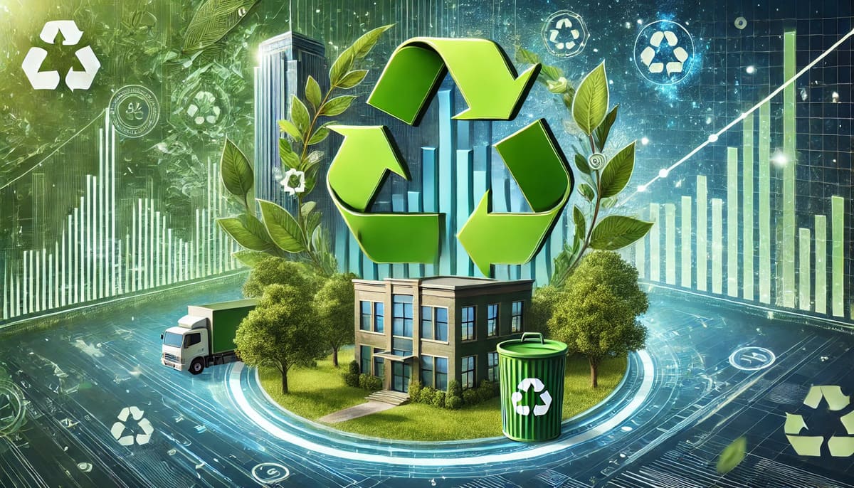 Illustration of a green marketing strategy with eco-friendly elements like recyclable packaging, CSR initiatives, and eco-labeling.