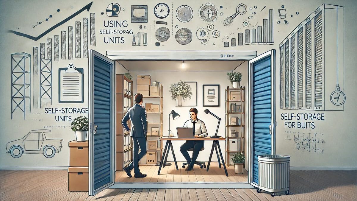 Entrepreneur setting up a creative workspace inside a self-storage unit